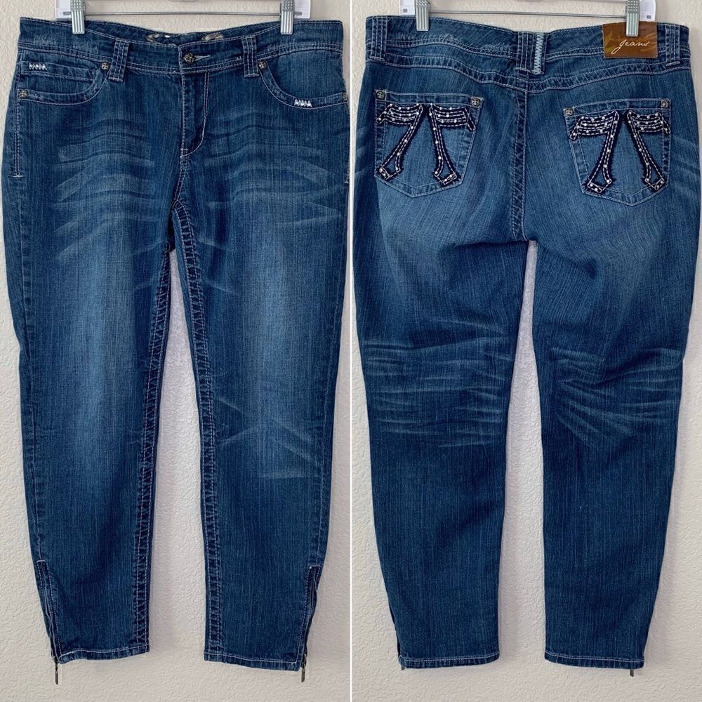 Seven7 Women’s Size 32 Embellished Side Ankle Zip Skinny Jeans